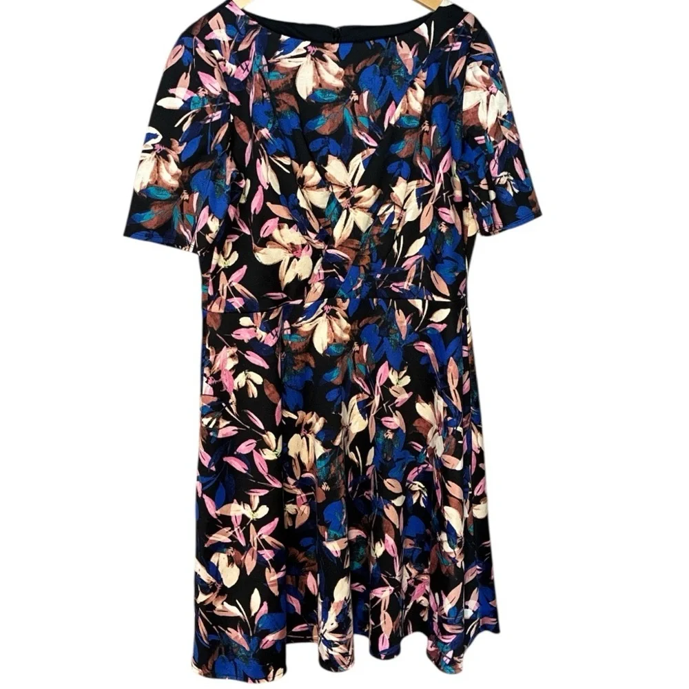 London Times Abstract Floral Printed A-Line Dress Size 16 Spring - Picture 2 of 9